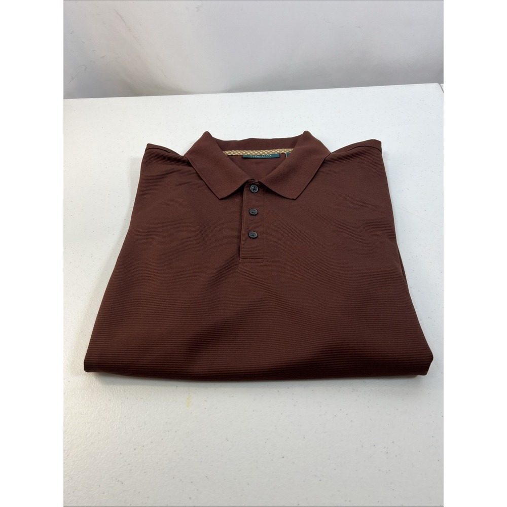 NWOT Perry Ellis Rich Dark Brown Button Long Sleeve Polo Sport Shirt Size Large